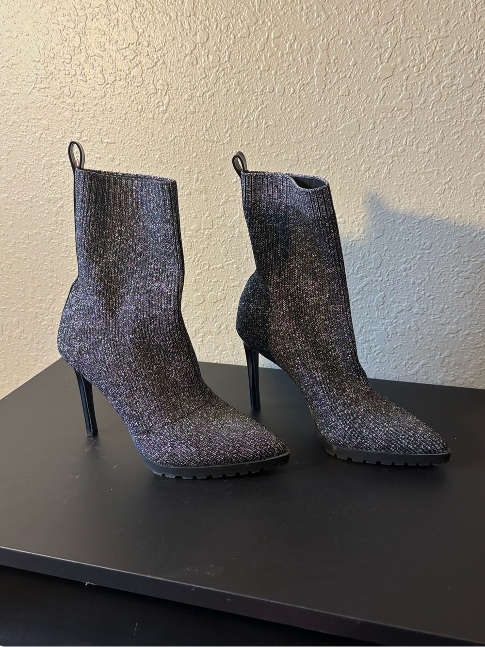 Mix No. 6 Metallic Black Stretch-Knit Pointed Ankle Boots